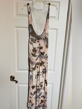 ASOS Floral Halter Maxi Dress in Light Gray and Taupe
